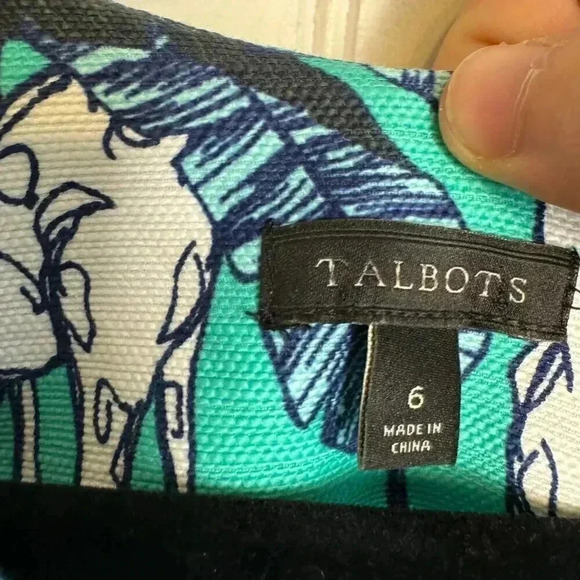 Talbots Teal Safari Giraffe Print Sheath Dress Back Zip L27 - Picture 3 of 6